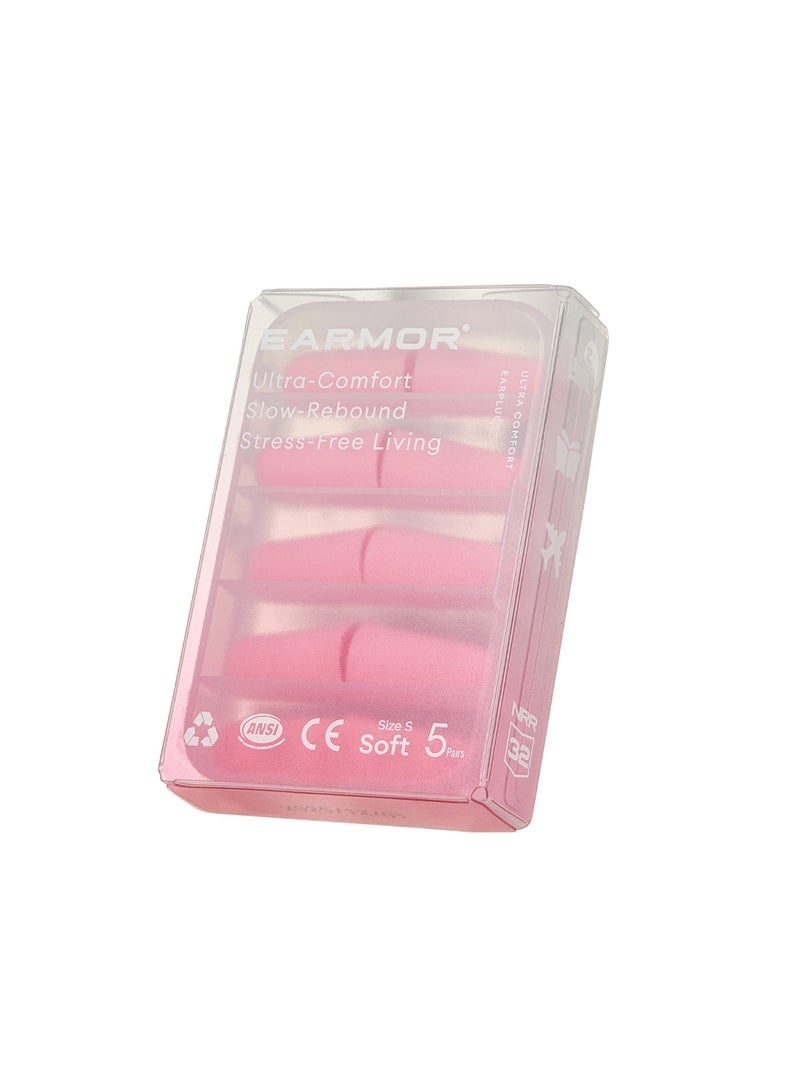 EARMOR E01 (5 Pairs )Pink Sleep Earplugs for Sleeping, SNR 36 dB, 60s Slow‑Rebound Memory Foam, Comfortable Ear Protection, Latex & PVC Free, Portable Case for Peaceful Sleep S/M Two Size To Chose - Image 3